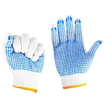 Guantes de trabajo cálidos al por mayor, guantes de nailon y PVC con lunares, guantes de seguridad personal de algodón blanco tejido