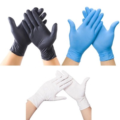 Guantes de nitrilo desechables para exámenes sin polvo azul y negro