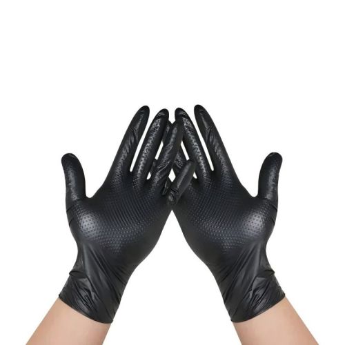 High Quality Chemical Wholesale Diamond Textured Nitrilo Glove Black Clean Room Mechanic Industrial Nitrile Gloves