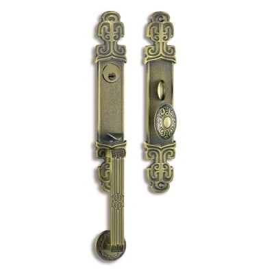 Hot Selling Gold Noble Brass Carved Main Door Wooden Door Lock Villa Brass Door Handle Lock Set