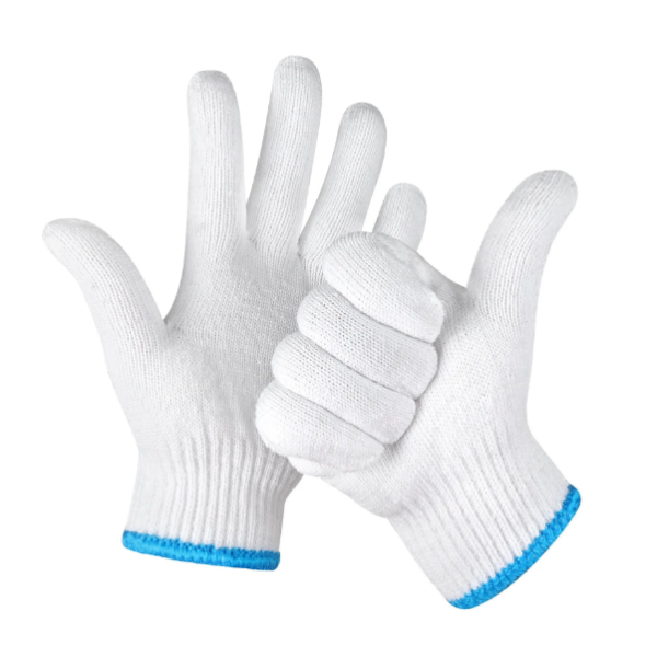 Guantes de punto de algodón blanco de protección para trabajos de construcción y seguridad industrial