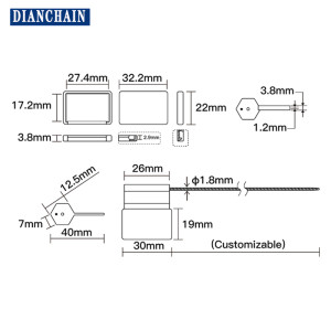 Etiqueta RFID UHF con sello de alambre hermético de 30*19 mm, chip R6P, resistente a altas temperaturas, impermeable, FPC, etiqueta de sello de plomo electrónico desechable
