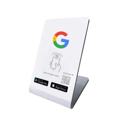 Customized PVC Google Review Acrylic Nfc Stand Touchless Google Review Card 213 Chip