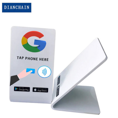 Customized PVC Google Review Acrylic Nfc Stand Touchless Google Review Card 213 Chip