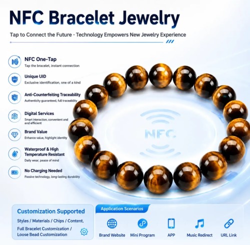Étiquette NFC haute fréquence pour bracelet intelligent NFC, perles en pierre naturelle, bijoux à faire soi-même, perles en vrac, puce ICODE SLIX 13,56 MHz