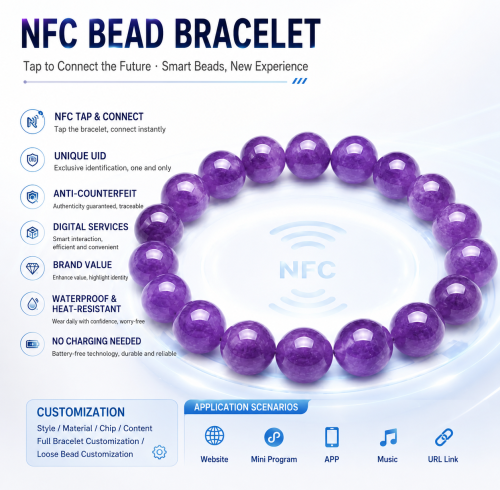 Perles de cristal NFC pour bracelets en gros, perles en vrac, perles pour la création de bracelets, style culturel et créatif, puce ICODE SLIX2