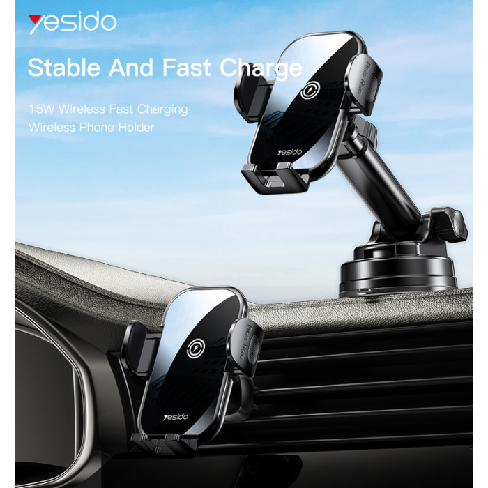 C197 15W Fast Charging Wireless Car Charger | 360 Rotating Suction Cup Air Vent | Phone Holder