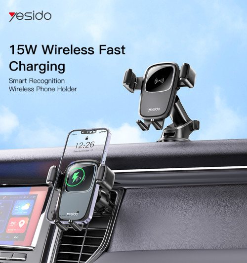 C187 Self-Aligning Coil Car Charger | Mobile Phone Holder | Qi 15W Wireless Fast Charging Car Holder