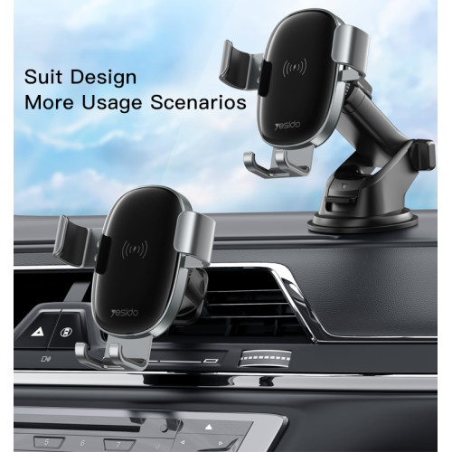 C123 Cellphone Mount Holder | Double Base Mobile Car Phone Holder With 15W Qi Wireless Charging