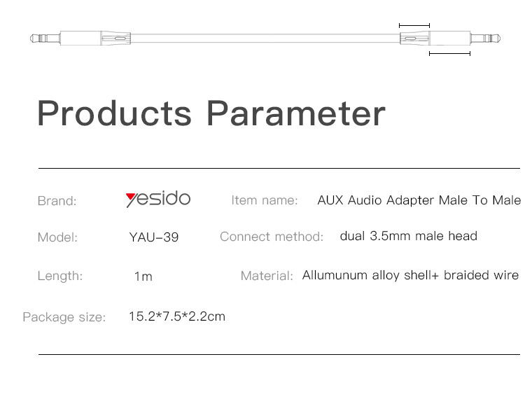 YAU39 3.5mm Jack Audio Cable Parameter