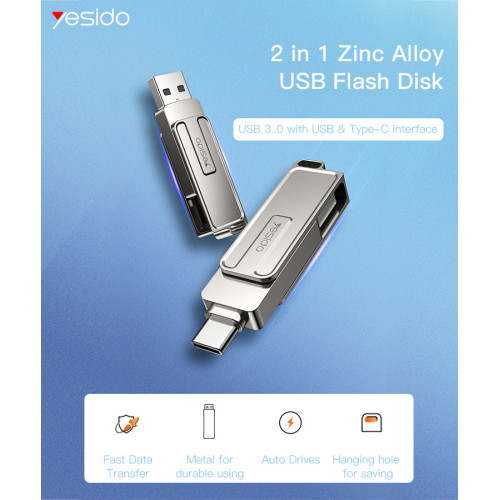 Yesido FL17 USB 3.0 Protocol Fast Data Transfer 2 in 1 Zinc Alloy USB Type-C Flash Disk