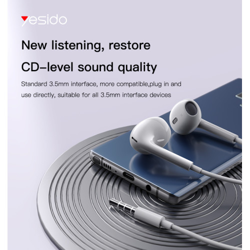 Yesido YH39 High Quality Original Chip In Ear Stereo Sound 3.5mm Wired Earphone