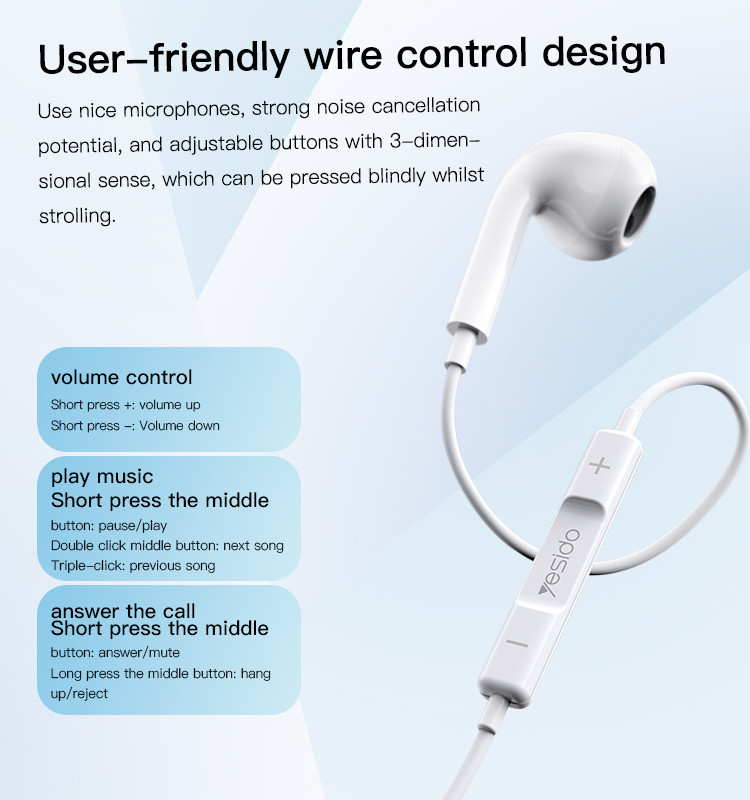  YESIDO YH39 3.5mm Aux Wired Earphone Details
