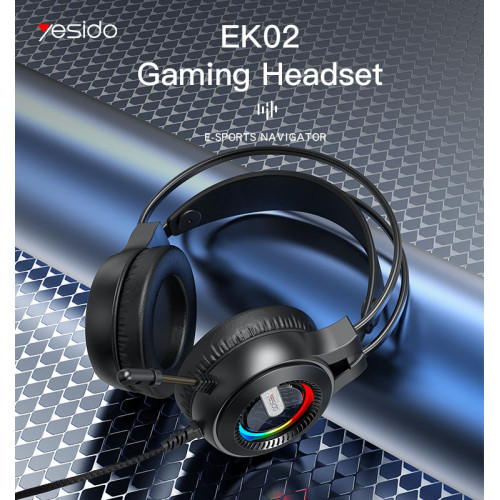 EK02 With RGB light professional bass gaming headset headphones with confortable metal earing