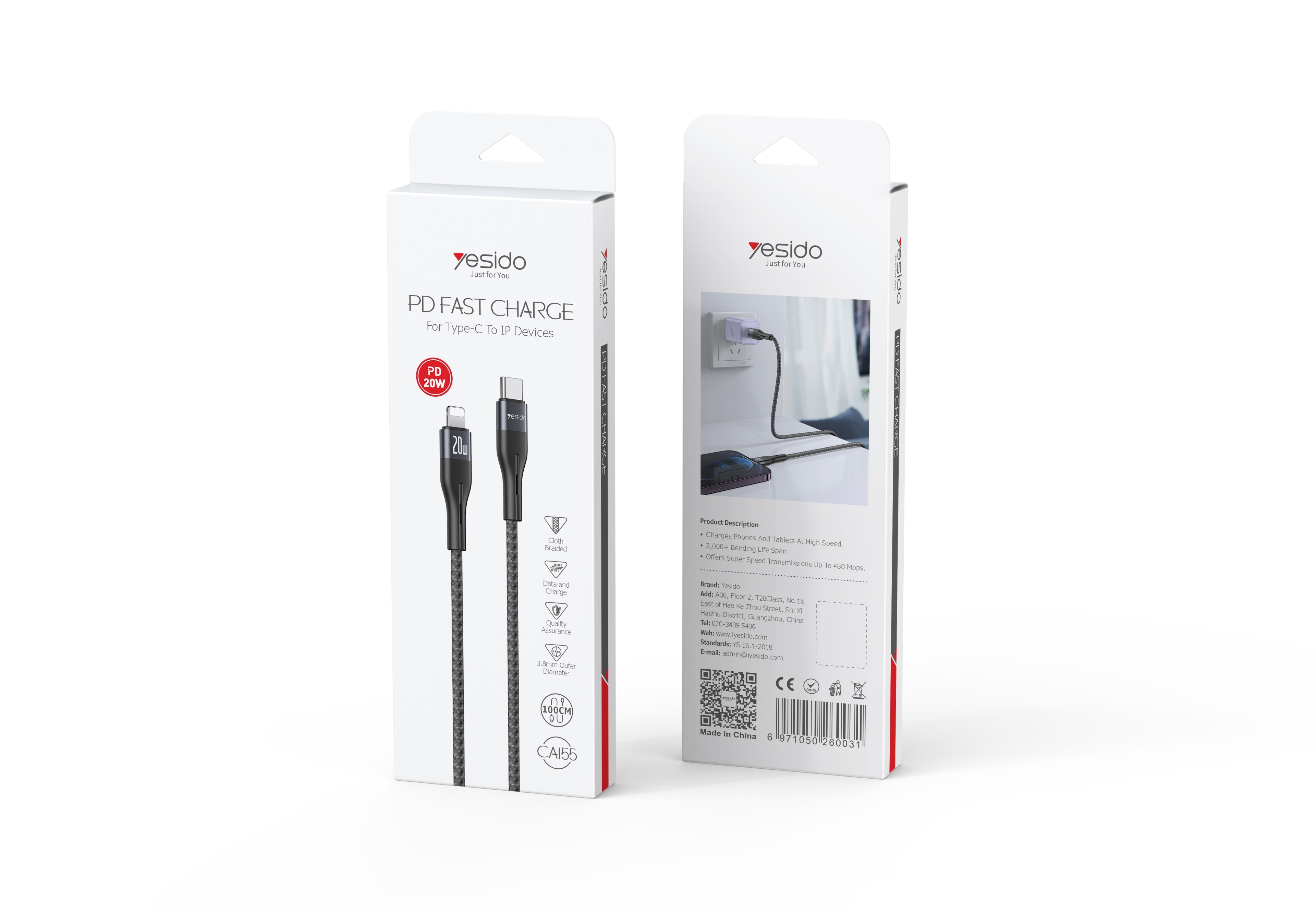 CA155 20W Type-C to Lightning Data Cable Packaging