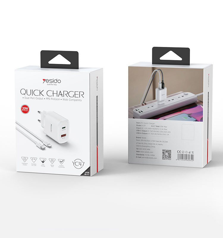 YC47 20W Wall Charger Adapter Packaging