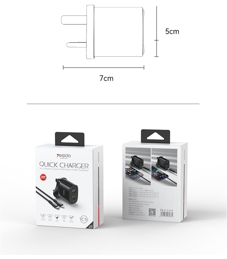 YC51 30W Wall Charger Adapter Packaging