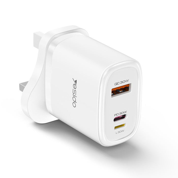 YC51 30W Fast Charging Home Charger | USB-A and Type-C and Lightning Port Charger Adapter