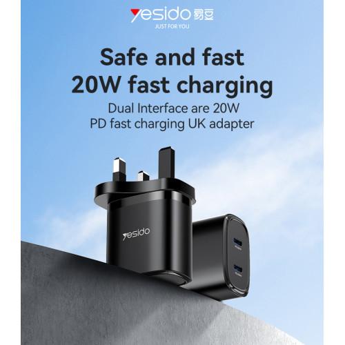 YC53 20W PD Fast Charging Home Charger | Type-C and Type-C and Lightning Port Charger Adapter