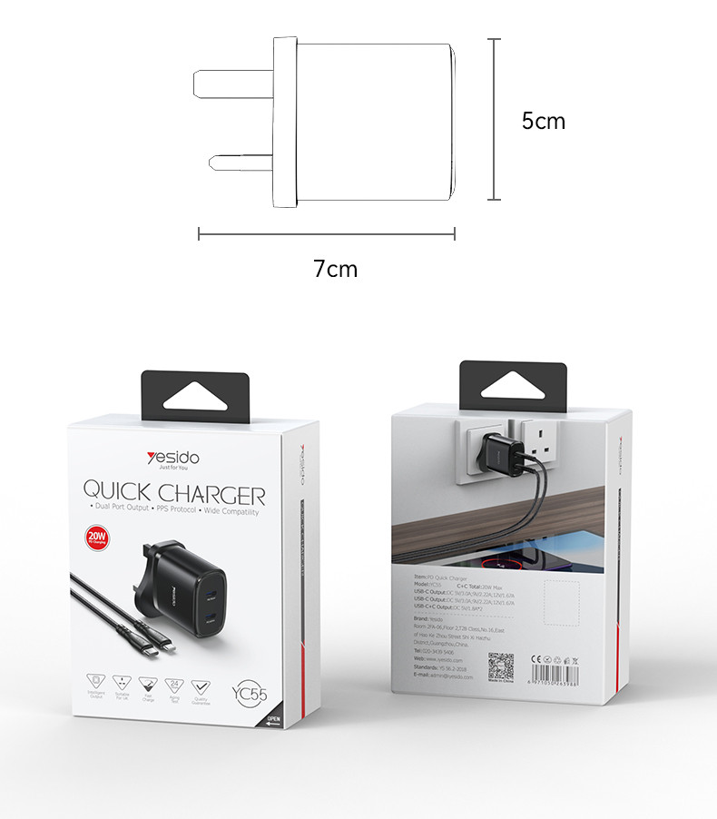 YC53 20W Wall Charger Adapter Packaging