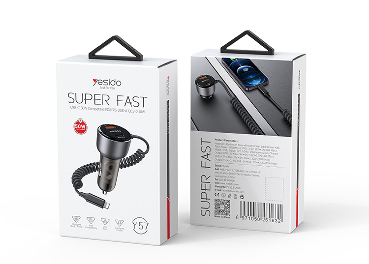 Y57 50W Car Charger Adapter Packaging