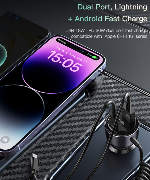 Y56 60W Fast Charging Car Charger | Built-in Type-C car cigarette lighting port charger adapter
