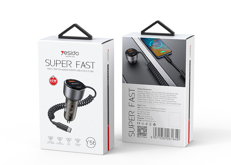 Y56 60W Car Charger Adapter Packaging