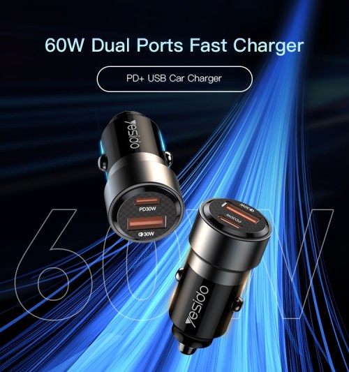 Y55 60W Fast Charging Car Charger | With TC to TC cable car cigarette lighting port charger adapter