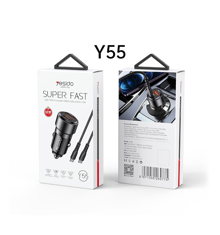 Y55 60W Car Charger Adapter Packaging