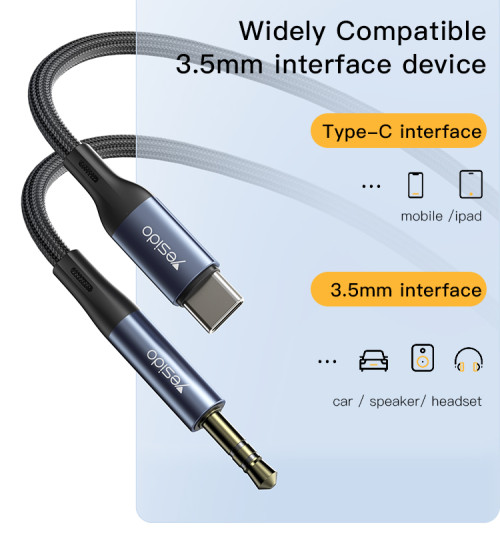 YAU36 Nylon Braid USB TC To 3.5mm Pin Audio Cable for Mobile Phone| Headphone USB C Aux Converter