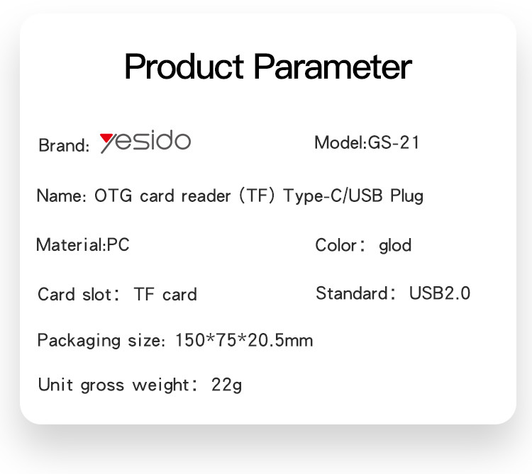 GS21 Type-C to USB OTG Adapter Parameter