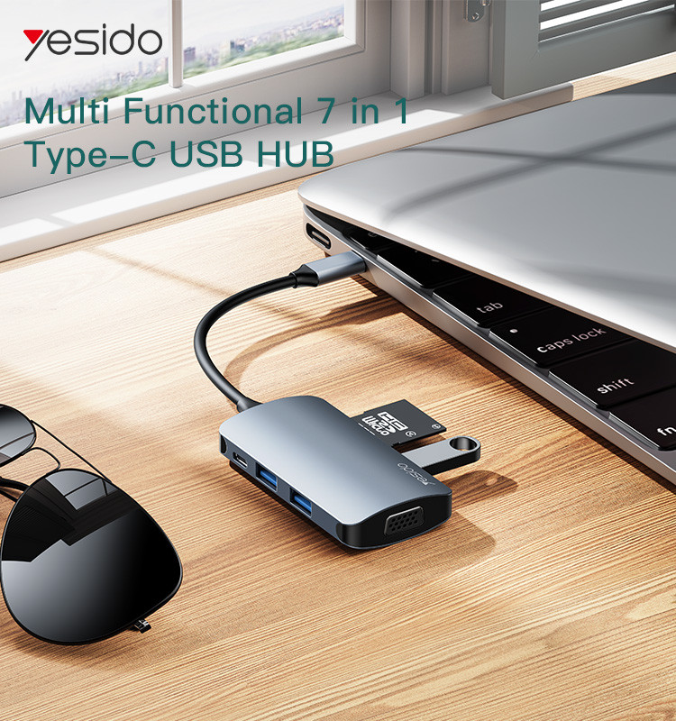 HB16 7 in 1 Type-C to USB Hub