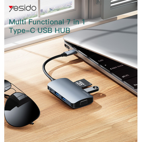 HB16 7 in 1 Type-C to USB External Hub | Docking Station with USB 3.0 PD 100W For Laptop