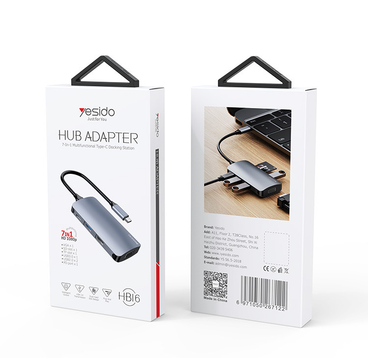 HB16 7 in 1 Type-C to USB Hub Packaging