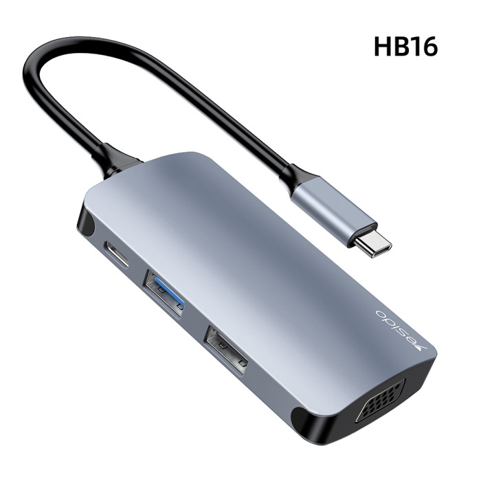 HB16 7 in 1 Type-C to USB External Hub | Docking Station with USB 3.0 PD 100W For Laptop