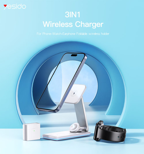 DS17 High Quality Magnetic 3 In 1 Foldable Desktop Wireless Charging Dock Stand Charger For Iphone