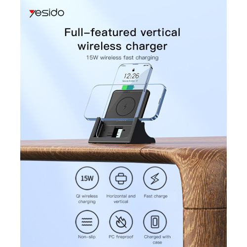 DS15 15W Qi Fast Wireless Desktop Charger Stand Universal Wireless Charger Phone Holder