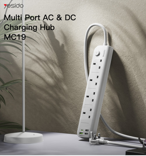 MC19 2M Max 3250W capacity 4 ports UK Standard Power Socket with PD and QC fast charging USB ports
