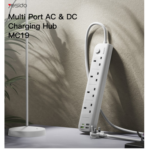MC19 2M Max 3250W capacity 4 ports UK Standard Power Socket with PD and QC fast charging USB ports