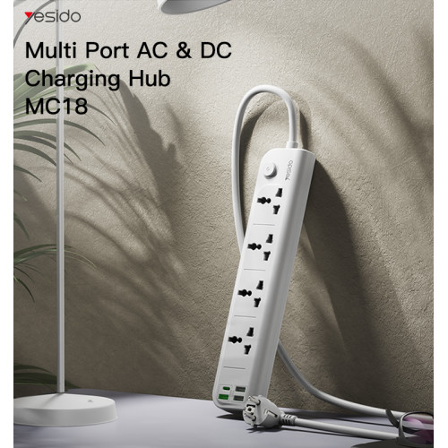 MC18 2 Meter MAx 3250W 4 AC ports EU Standard Power Socket with PD and QC fast charging USB ports
