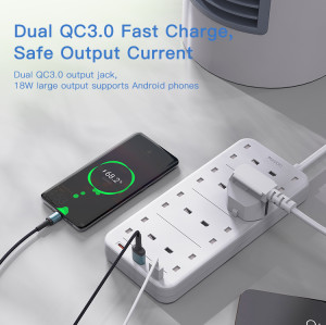 MC16  2 Meter MAx 3250W capacity 8 AC ports Power Socket with PD and QC fast charging USB ports