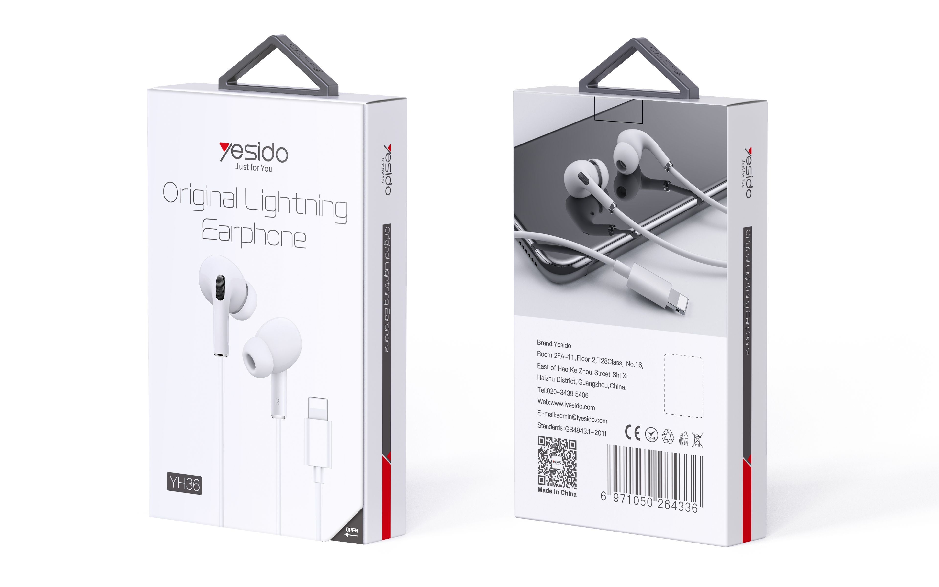 YH36 Lightning plug Wired Earphone Packaging