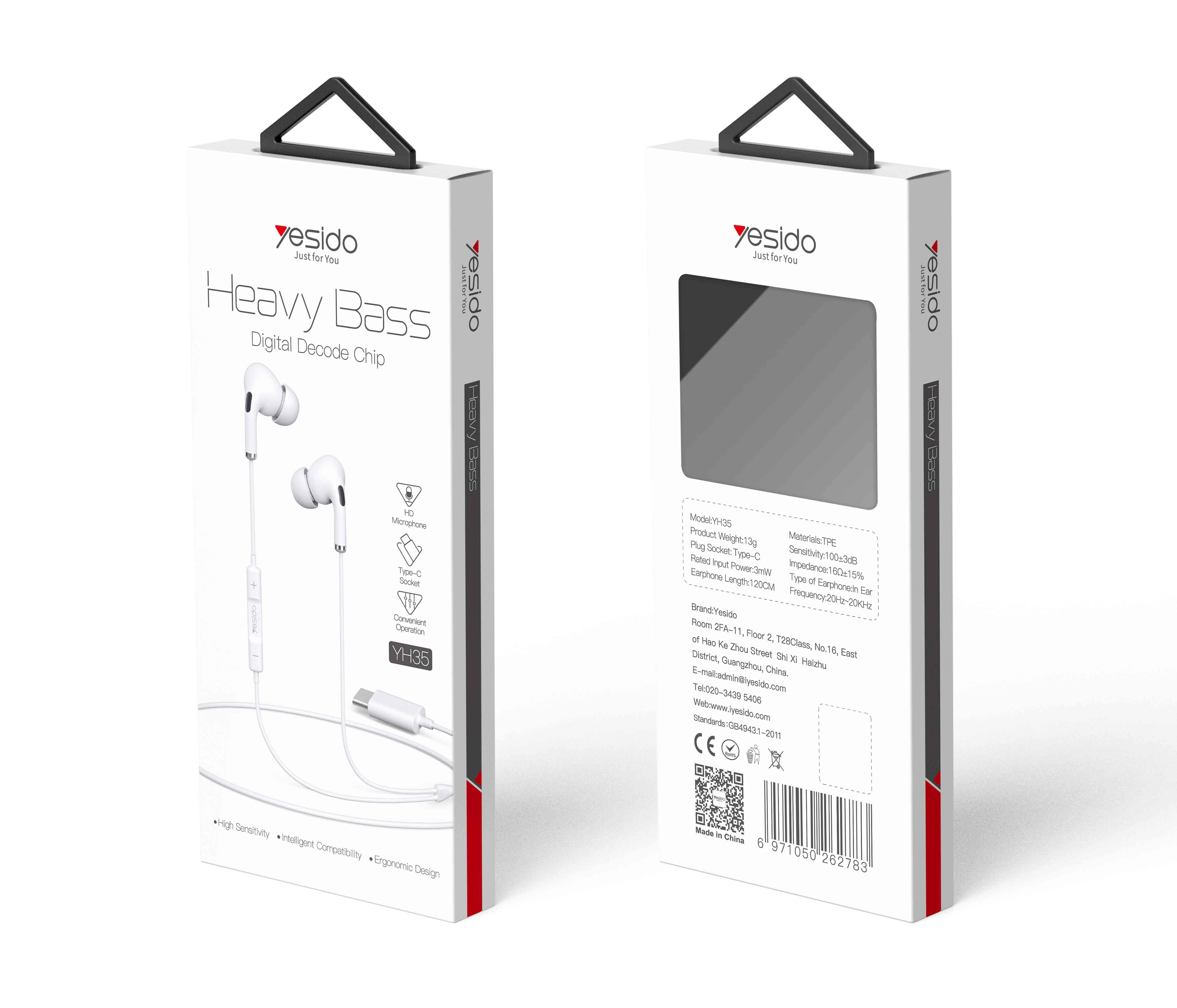 YH35 Type-C plug Wired Earphone Packaging