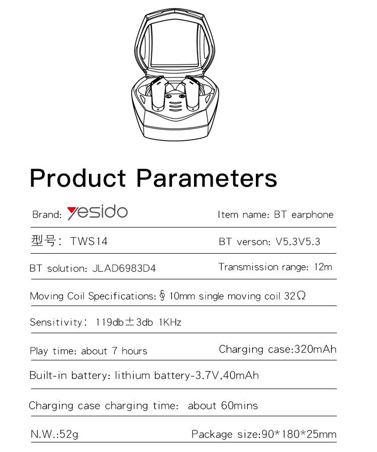 TWS14 True Wireless Earphone Parameter
