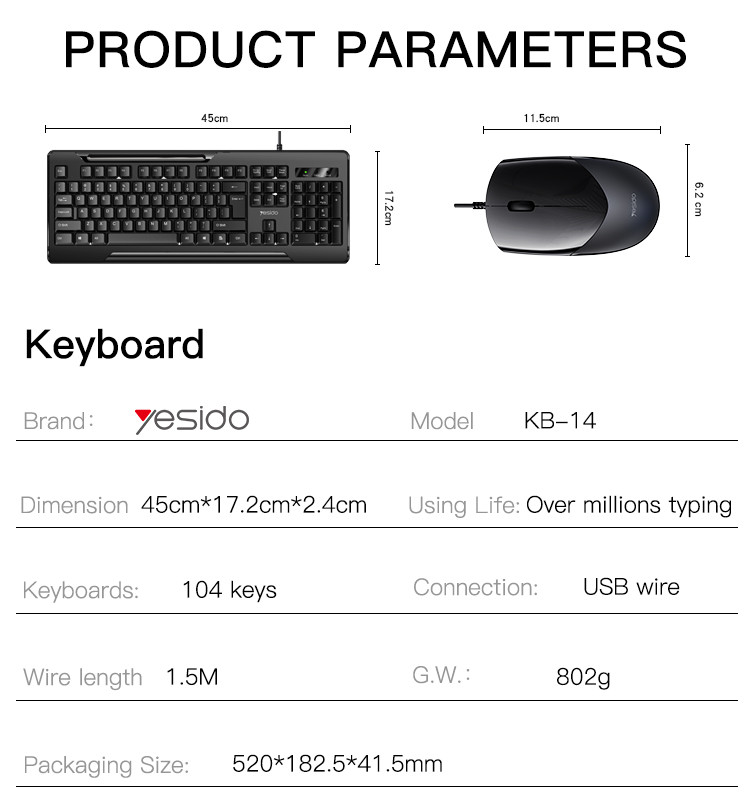 KB14 Wired Keyboard & Mouse Set Parameter