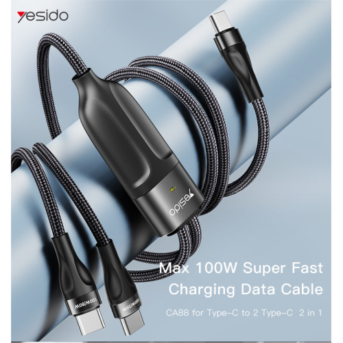 CA88 Max 100W Super fast charging 2 in 1 Type-C to USB C data cable for laptop tablet mobile phone