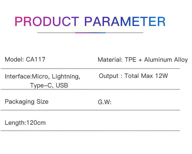 CA117 3 in 1 TC To TC&IP&MC Data Cable Parameter