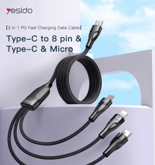 CA89 High capacity 3 in 1 three in one support PD fast charging USB type-C data cable