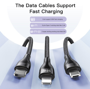 CA89 High capacity 3 in 1 three in one support PD fast charging USB type-C data cable