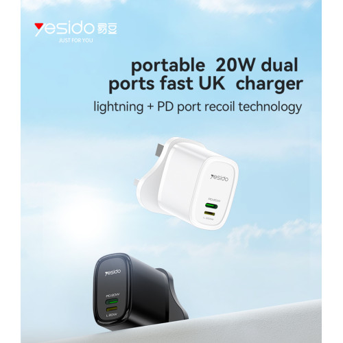 YC43 20W Fast Charging Home Charger(Type-C + Lightning Port)